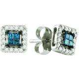 0.26 Carat (ctw) 14k White Gold Blue & White Diamond Ladies Invisible Set Stud Earrings