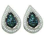 0.40 Carat (ctw) 14k White Gold Round Blue & White Diamond Ladies Milgrain Edged Fine Earrings