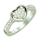 0.32 Carat (ctw) 14k White Gold Round White Diamond Ladies Bridal Heart Promise Engagement Ring