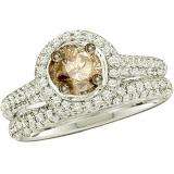 1.23 Carat (ctw) 14k White Gold Round Champagne & White Diamond Ladies Halo Style Bridal Engagement Ring Set