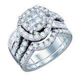 1.76 Carat (ctw) 14K White Gold Princess Baguette & Round Diamond Ladies Bridal Engagement Ring Set 1 3/4 CT