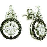 1.09 Carat (ctw) 14k White Gold Round White & Black Diamond Ladies Fashion Drop Earrings