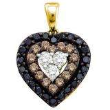 0.50 Carat (ctw) 14k Yellow Gold Brilliant White Brown & Black Diamond Ladies Heart Pendant