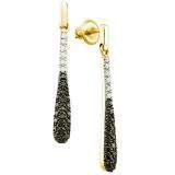 0.77 Carat (ctw) 10k Yellow Gold Round Black & White Diamond Ladies Micro Pave Drop Earrings