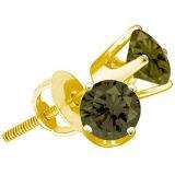 1.00 Carat (ctw) 10k Yellow Gold Round Black Diamond Ladies Stud Earrings
