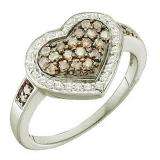 0.51 Carat (ctw) 10k White Gold Round Brown & White Diamond Ladies Heart Promise Ring