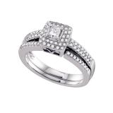 0.50 Carat (ctw) 14k White Gold Round & Princess Cut White Diamond Ladies Bridal Engagement Ring Set