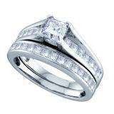1.51 Carat (ctw) 14k White Gold Princess Cut White Diamond Ladies Bridal Engagement Ring Set