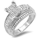 0.66 Carat (ctw) Sterling Silver Round & Baguettes Cut Diamond Ladies Bridal Engagement Ring