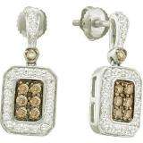 0.50 Carat (ctw) 10k White Gold Round Brown & White Diamond Ladies Fashion Drop Earrings