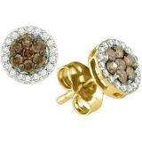 0.25 Carat (ctw) 10k Yellow Gold Brown & White Diamond Ladies Cluster Earrings