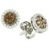 0.25 Carat (ctw) 10k White Gold Brown & White Diamond Ladies Cluster Earrings
