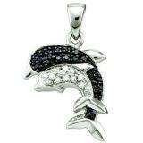 0.11 Carat (ctw) Sterling Silver White & Black Diamond Ladies Double Dolphin Pendant