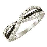 0.50 Carat (ctw) 10k White Gold Black & White Diamond Ladies Cocktail Right Hand Ring Band
