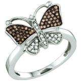0.22 Carat (ctw) 10k White Gold Round Champagne & White Diamond Cocktail Right Hand Butterfly Ring