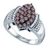 1.00 Carat (ctw) 10k White Gold Round Brown & White Diamond Ladies Right Hand Fashion Ring