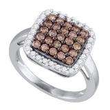 1.07 Carat (ctw) 10k White Gold Round Brown & White Diamond Ladies Right Hand Fashion Ring