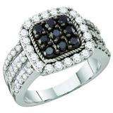 2.01 Carat (ctw) 10k White Gold Round & Baguette Cut Black & White Diamond Ladies Right Hand Fashion Ring