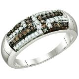0.40 Carat (ctw) Sterling Silver White & Brown Diamond Ladies Wedding Band