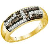 0.40 Carat (ctw) 18k Yellow Gold Plated Sterling Silver White & Brown Diamond Ladies Wedding Band