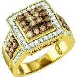 1.53 Carat (ctw) 10k Yellow Gold Round White & Brown Diamond Ladies Fashion Right Hand Ring