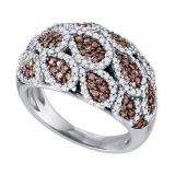 1.17 Carat (ctw) 10k White Gold Round Champagne & White Diamond Ladies Right Hand Fashion Band