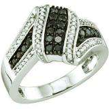 0.53 Carat (ctw) 10k White Gold Round Black & White Diamond Ladies Right Hand Fashion Band