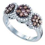1.05 Carat (ctw) 10k White Gold Round Brown & White Diamond Ladies Right Hand Flower Ring