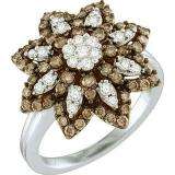 1.06 Carat (ctw) 10k White Gold Round Brown & White Diamond Ladies Right Hand Flower Ring