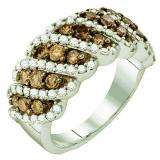 1.52 Carat (ctw) 10k White Gold Round Brown & White Diamond Ladies Right Hand Fashion Band
