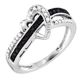 0.25 Carat (ctw) 10k White Gold Round Black & White Diamond Ladies Crossover Heart Bridal Promise Ring