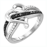 0.36 Carat (ctw) 10k White Gold Round Black & White Diamond Ladies Crossover Heart Bridal Promise Ring