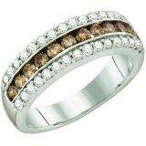 0.98 Carat (ctw) 10k White Gold Round Brown & White Diamond Ladies Anniversary Ring Wedding Band