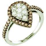 0.99 Carat (ctw) 10k White Gold Round Brown & White Diamond Ladies Right Hand Fashion Ring