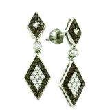0.64 Carat (ctw) 10k White Gold Round Black & White Diamond Ladies Dangling Drop Earrings