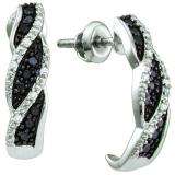 0.19 CT 10k White Gold Black & White Diamond Ladies Hoop Earrings