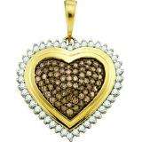 1.02 Carat (ctw) 10k Yellow Gold Round Champagne & White Diamond Ladies Heart Pendant