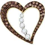 0.51 Carat (ctw) 10k Yellow Gold Round Brown & White Diamond Ladies Heart Pendant