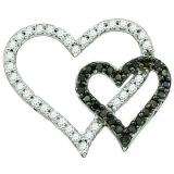 0.53 Carat (ctw) 10k White Gold Round Black & White Diamond Ladies Double Heart Pendant