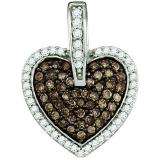 0.54 Carat (ctw) 10k White Gold Round White & Brown Diamond Ladies Heart Pendant