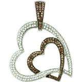 1.15 Carat (ctw) 10k White Gold Round Champagne & White Diamond Ladies Double Heart Pendant