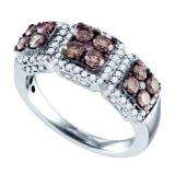 1.37 Carat (ctw) 10k White Gold Round Brown & White Diamond Ladies Right Hand Fashion Band