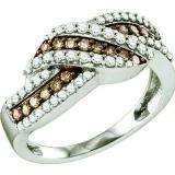0.75 Carat (ctw) 10k White Gold Round Champagne & White Diamond Ladies Swirl Right Hand Fashion Band