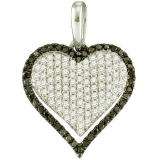 0.83 Carat (ctw) 10k White Gold Round Black & White Diamond Ladies Heart Pendant