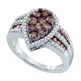 1.40 Carat (ctw) 10k White Gold Round Brown & White Diamond Ladies Right Hand Fashion Ring