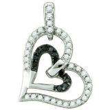 0.29 Carat (ctw) 10k White Gold Round Black & White Diamond Ladies Heart Pendant