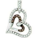 0.30 Carat (ctw) 10k White Gold Round Champagne & White Diamond Ladies Heart Pendant