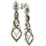 1.50 Carat (ctw) 10k White Gold Round Brown & White Diamond Ladies Dangling Drop Earrings