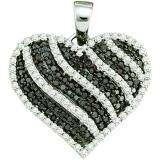 1.00 Carat (ctw) 10k White Gold Round Black & White Diamond Ladies Heart Pendant