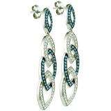 1.45 Carat (ctw) 10k White Gold Round Blue & White Diamond Ladies Fashion Dangling Earrings